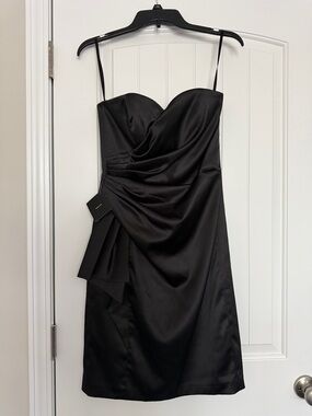 White House Black Market Black Satin Draped Mini Dress